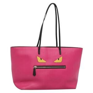 FENDI Monster Tote Bag Leather Pink Silver